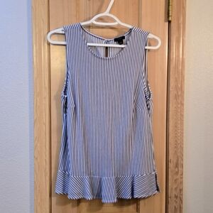 ANN TAYLOR FACTORY Top Medium Blue/White Contrasting Stripes Sleeveless Women's